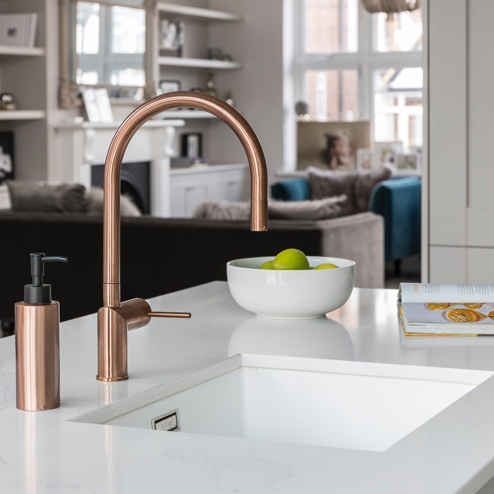 coper and marble, kitchen taps