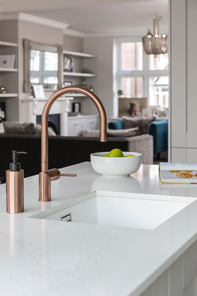 coper and marble, kitchen taps
