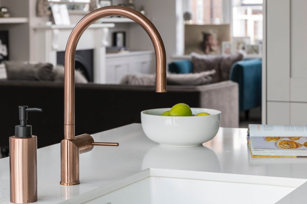 coper and marble, kitchen taps