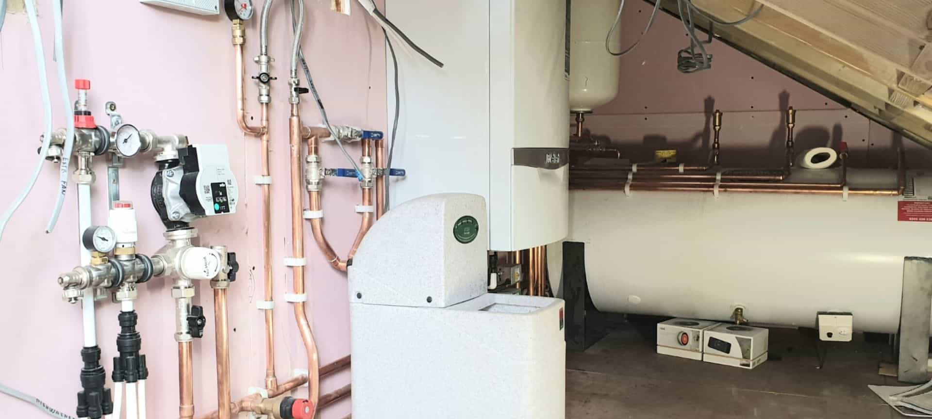 water softener and boiler in loft